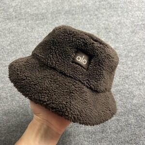 Alo Yoga Hat Bucket Fitted Womens M/L Espresso Brown Sherpa Fleece Logo